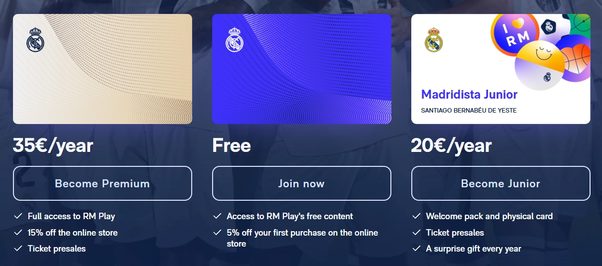 types of madridista card premium junior free 2025